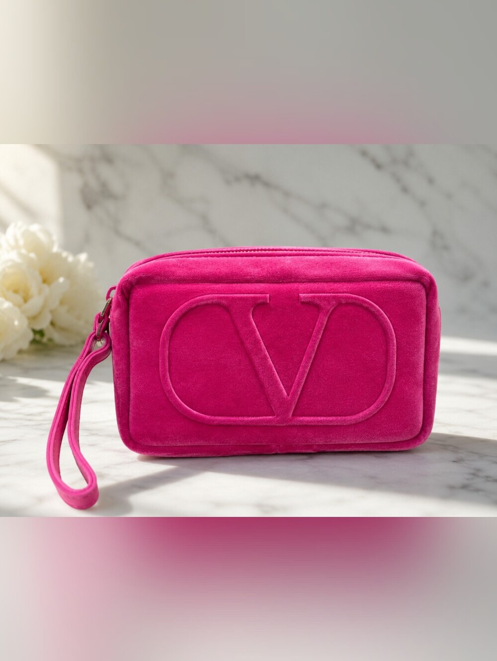 Valentino GWP Pink Velvet Clutch with Embossed Logo